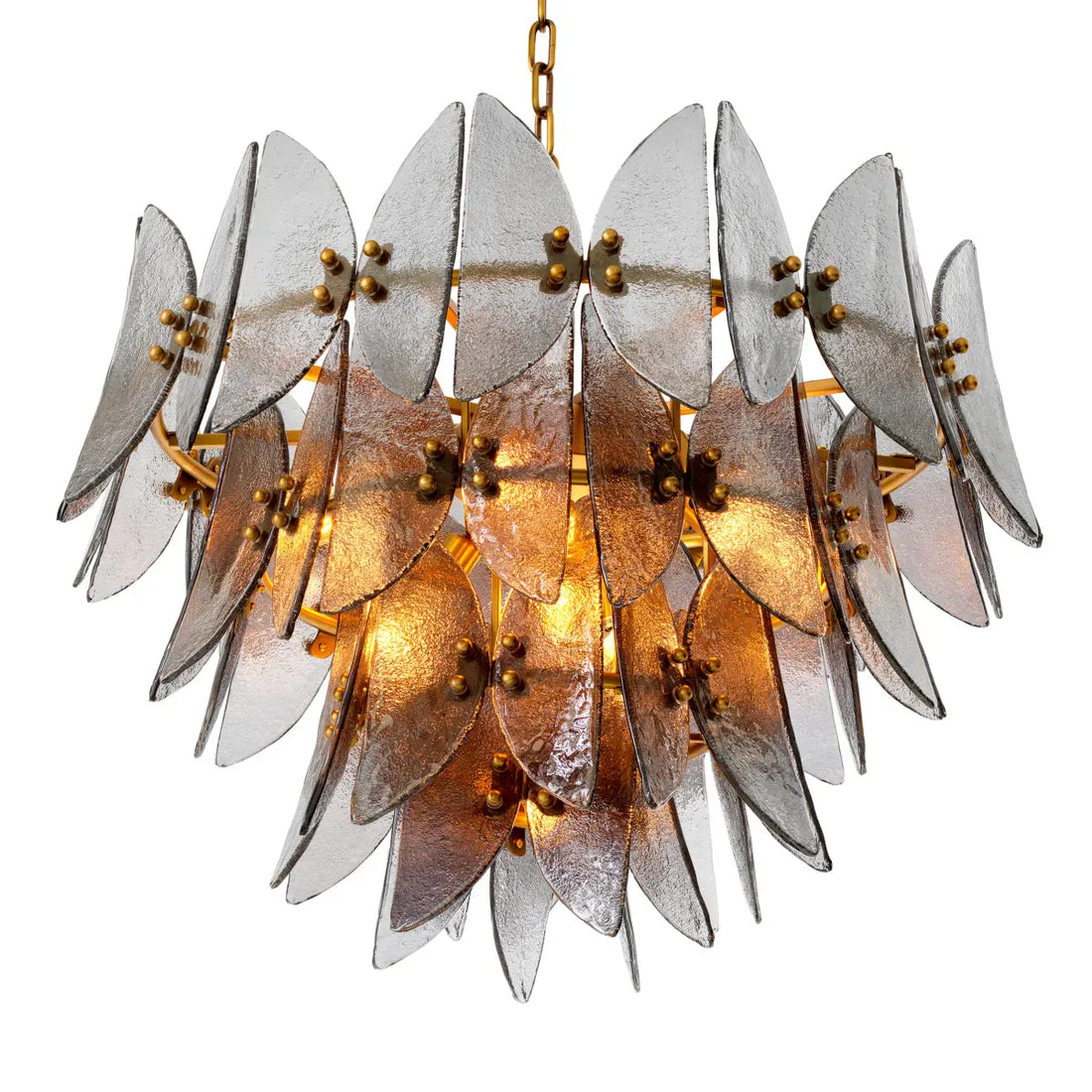 Chandelier Brooks antique brass finish light smoke glass