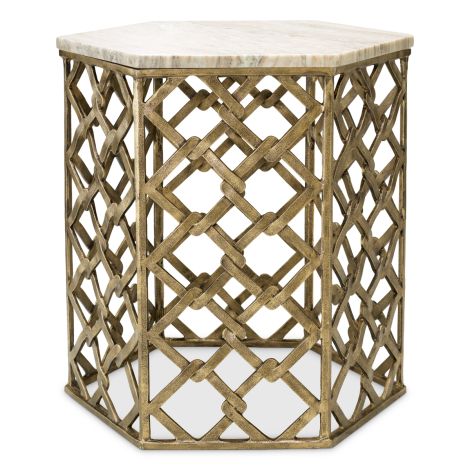 Side Table Stratham antique brass finish marble top