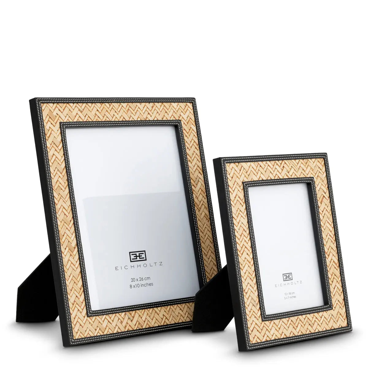 Picture Frame Taos black leather natural rattan set of 2