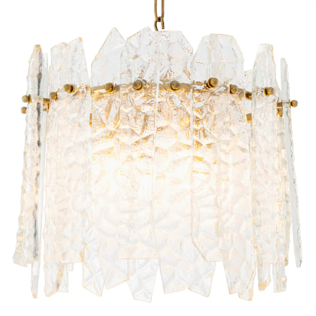 Chandelier Prati vintage brass finish clear glass