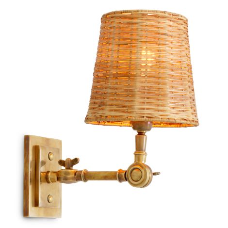 Wall Lamp Wentworth Single vintage brass finish incl rattan shade