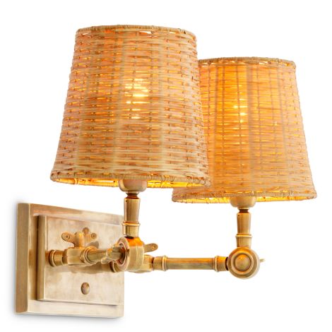 Wall Lamp Wentworth Double vintage brass finish incl rattan shades