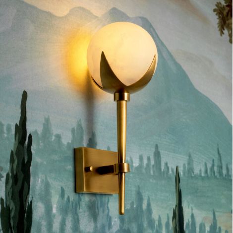 CDJ Wall Lamp Alesa Single antique brass finish alabaster