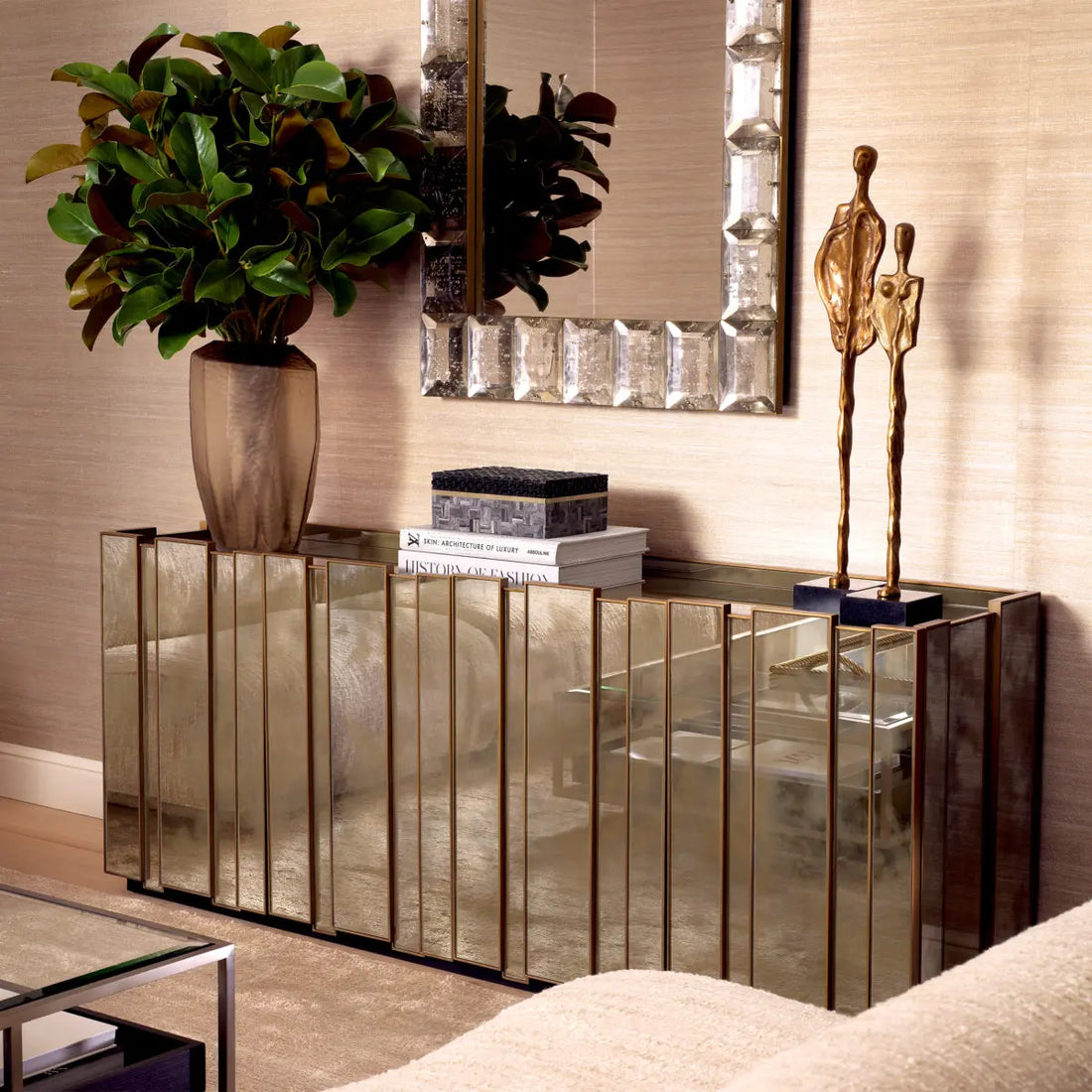 Dresser Nottingham antique mirror glass brushed brass finish