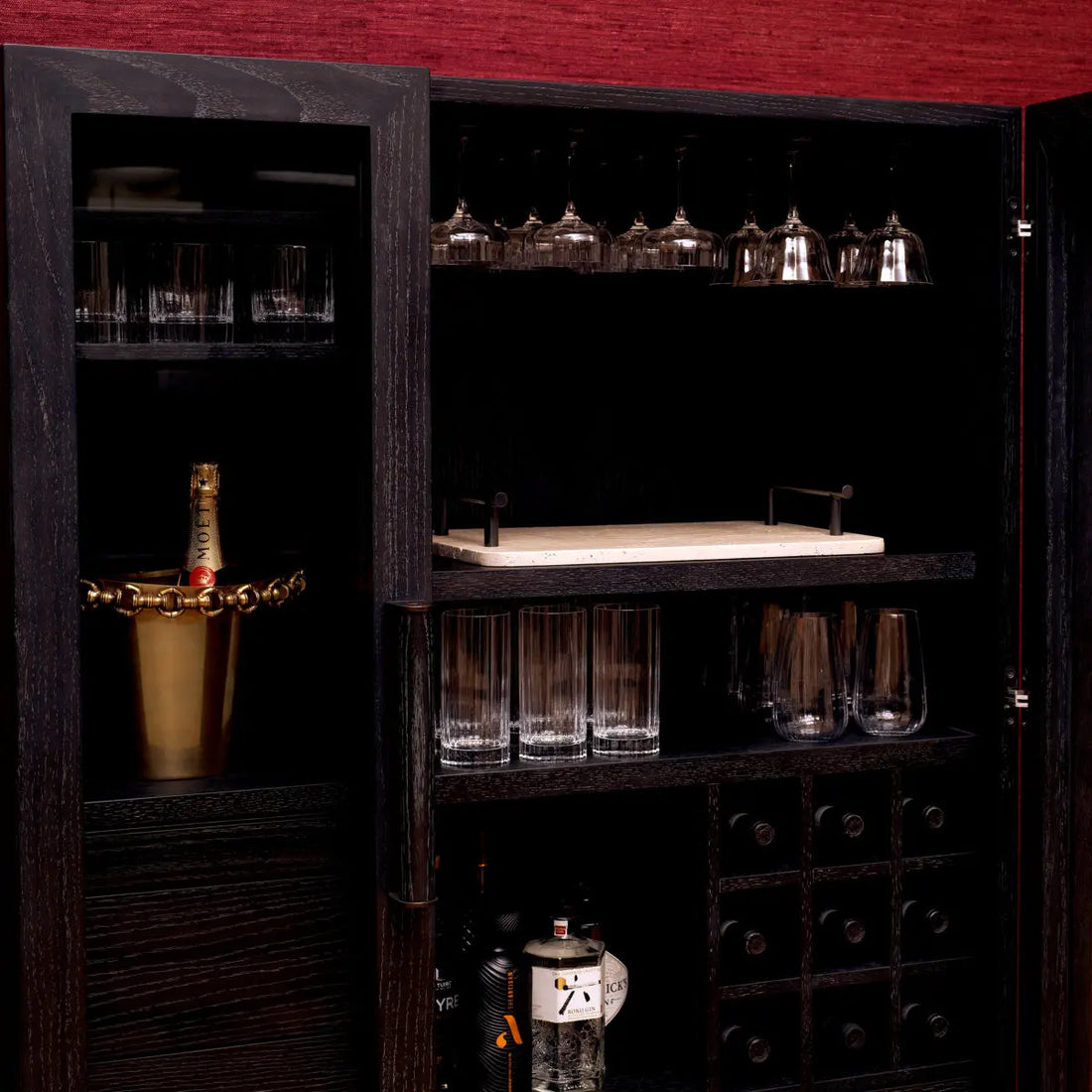 Bar Cabinet Connaught charcoal grey oak veneer bronze finish
