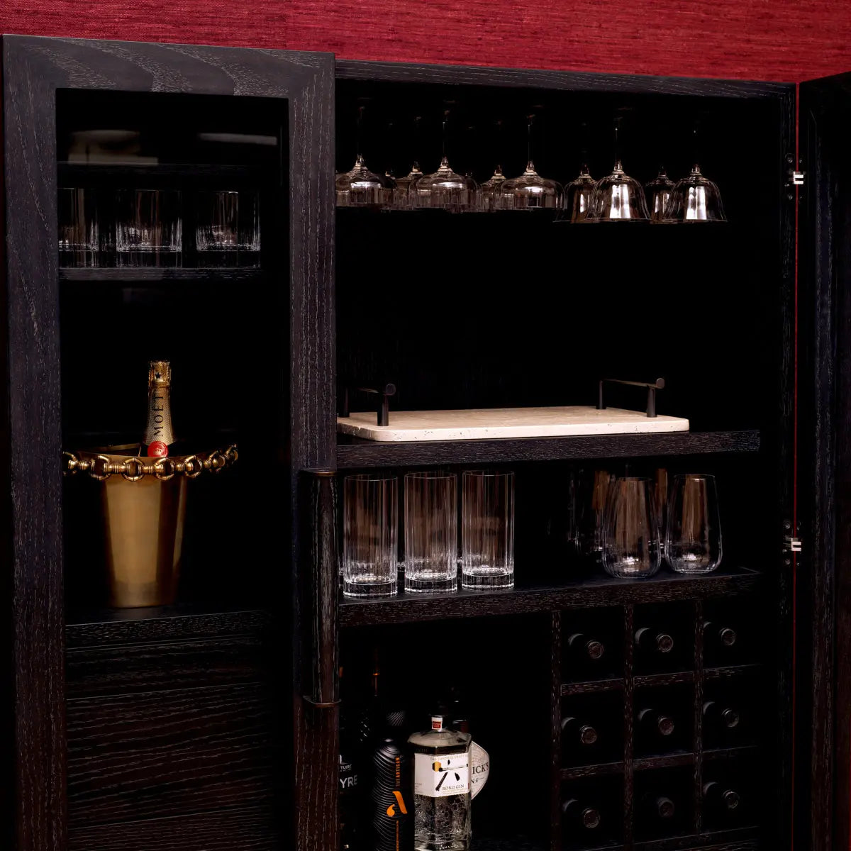 Bar Cabinet Connaught charcoal grey oak veneer bronze finish