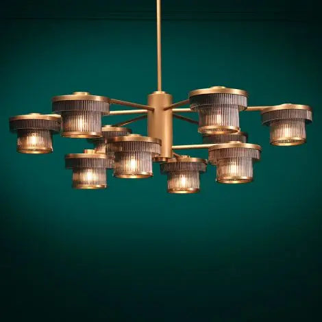 CDJ Chandelier Andromeda antique brass finish smoke glass