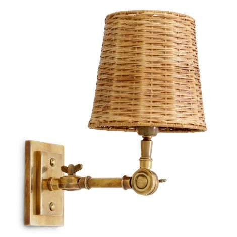 Wall Lamp Wentworth Single vintage brass finish incl rattan shade