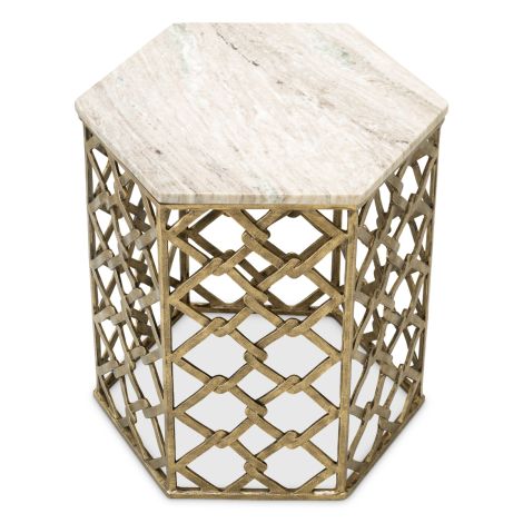 Side Table Stratham antique brass finish marble top