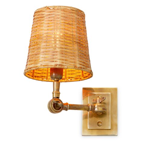 Wall Lamp Wentworth Single vintage brass finish incl rattan shade