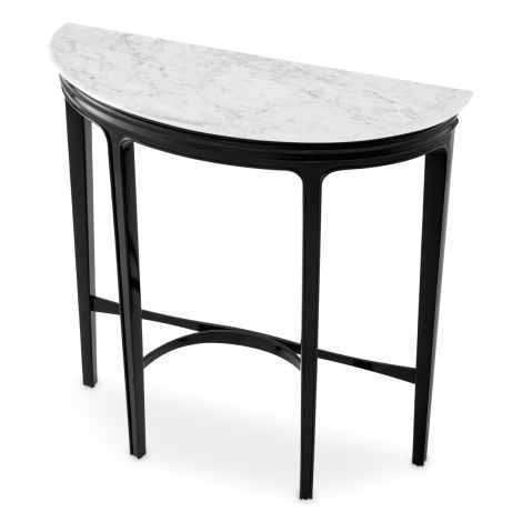 Console Table Rochefort piano black finish white carrera marble