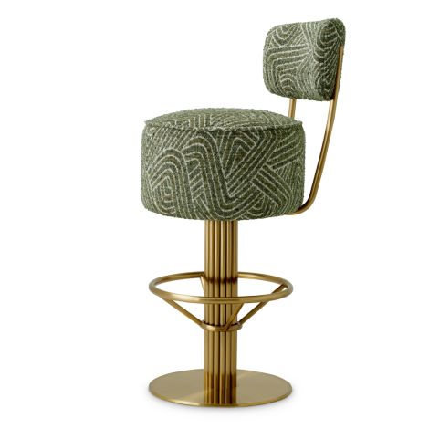 Bar Stool Carleton with back camari green brushed brass finish