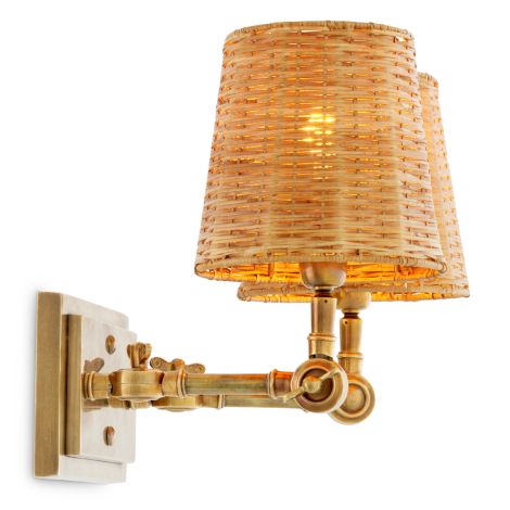 Wall Lamp Wentworth Double vintage brass finish incl rattan shades