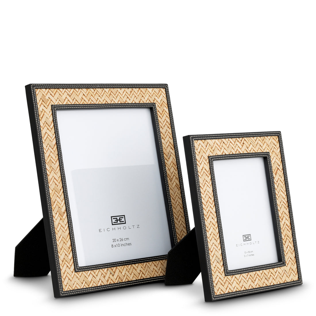 Picture Frame Taos black leather natural rattan set of 2