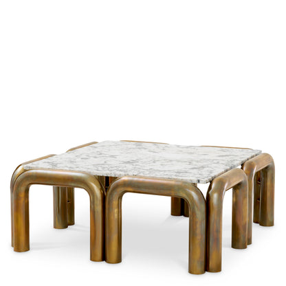 Coffee Table Sunwood vintage brass finish white marble top