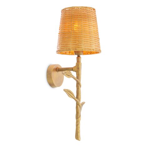 Wall Lamp Farini vintage brass finish incl rattan shade