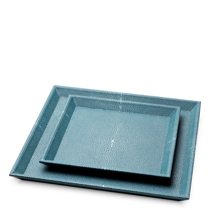 Desk Tray Scaleo faux blue shagreen set of 2