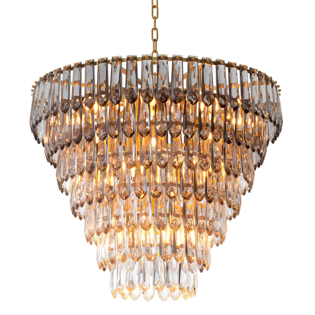 Chandelier Gwendolyn antique brass finish smoke and clear glass