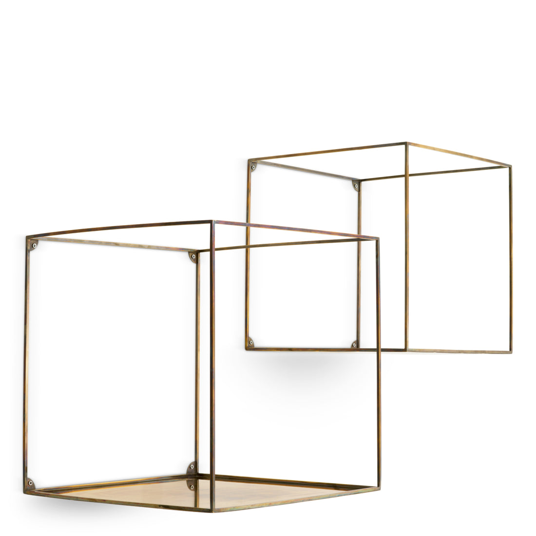 Wall Rack Deco square vintage brass finish set of 2