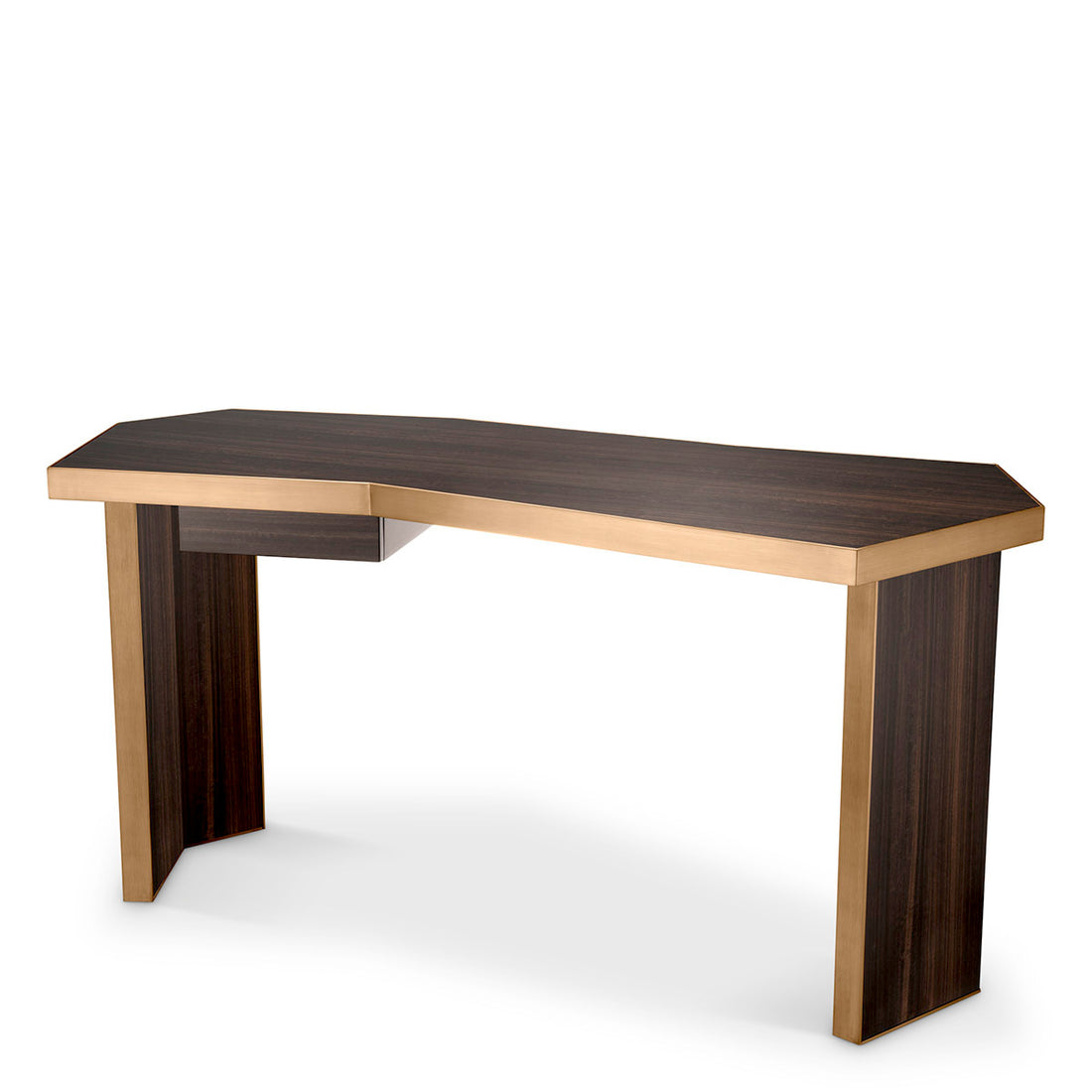 Desk Xenon eucalyptus veneer brushed brass finish