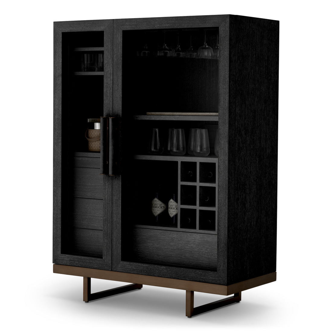 Bar Cabinet Connaught charcoal grey oak veneer bronze finish