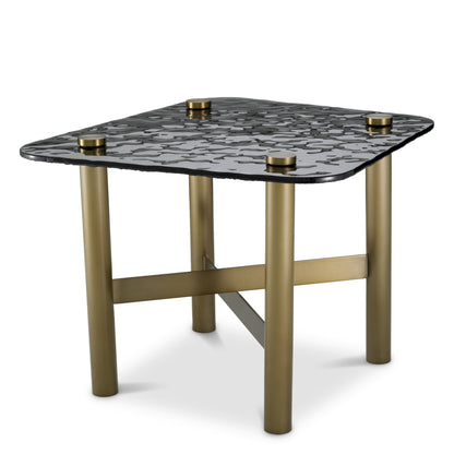 Side Table Cortes brushed brass finish casted smoke glass