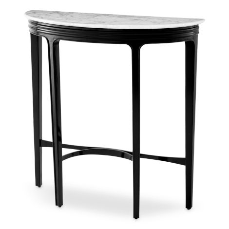 Console Table Rochefort piano black finish white carrera marble