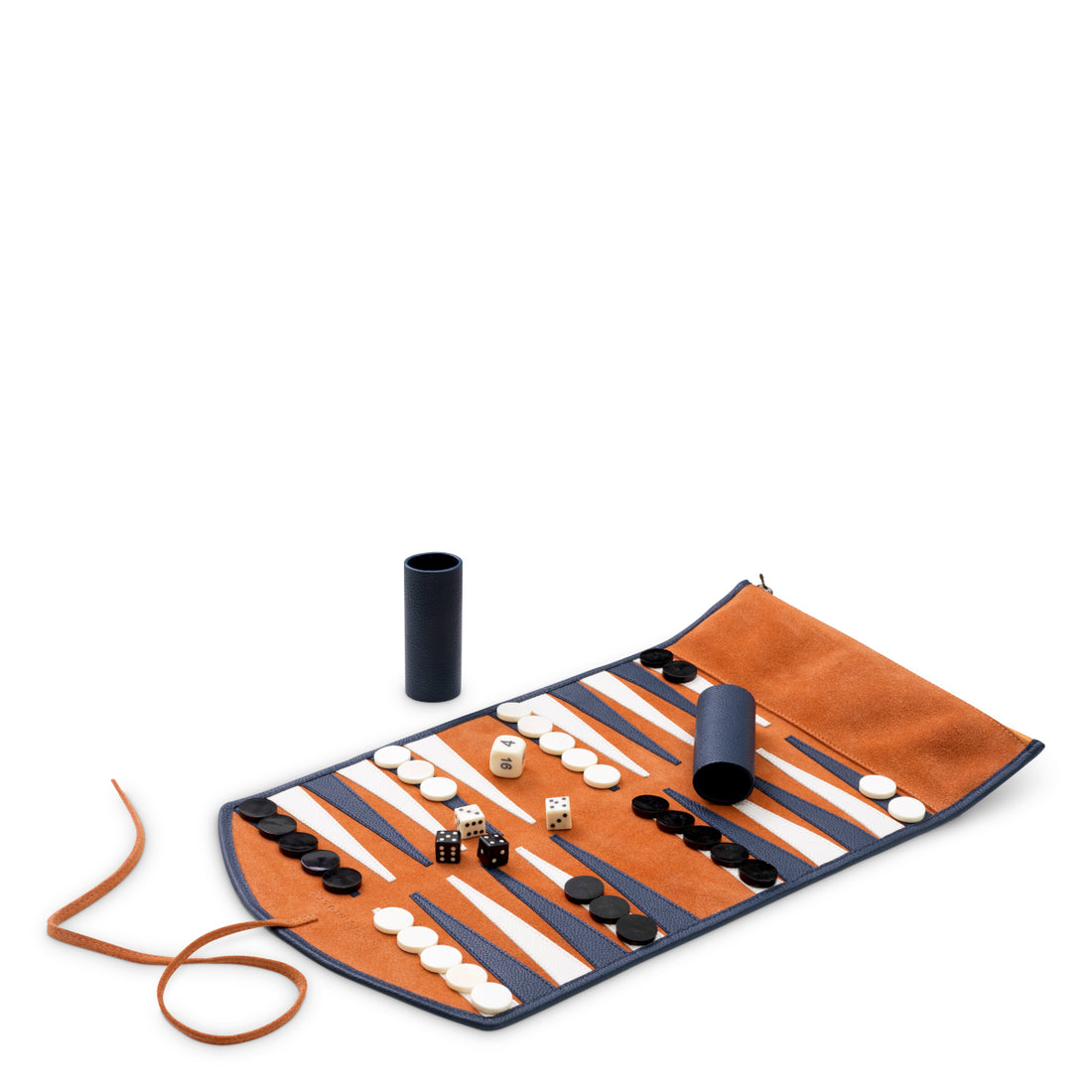 Backgammon Travel Set Monte Lago blue leather orange suede