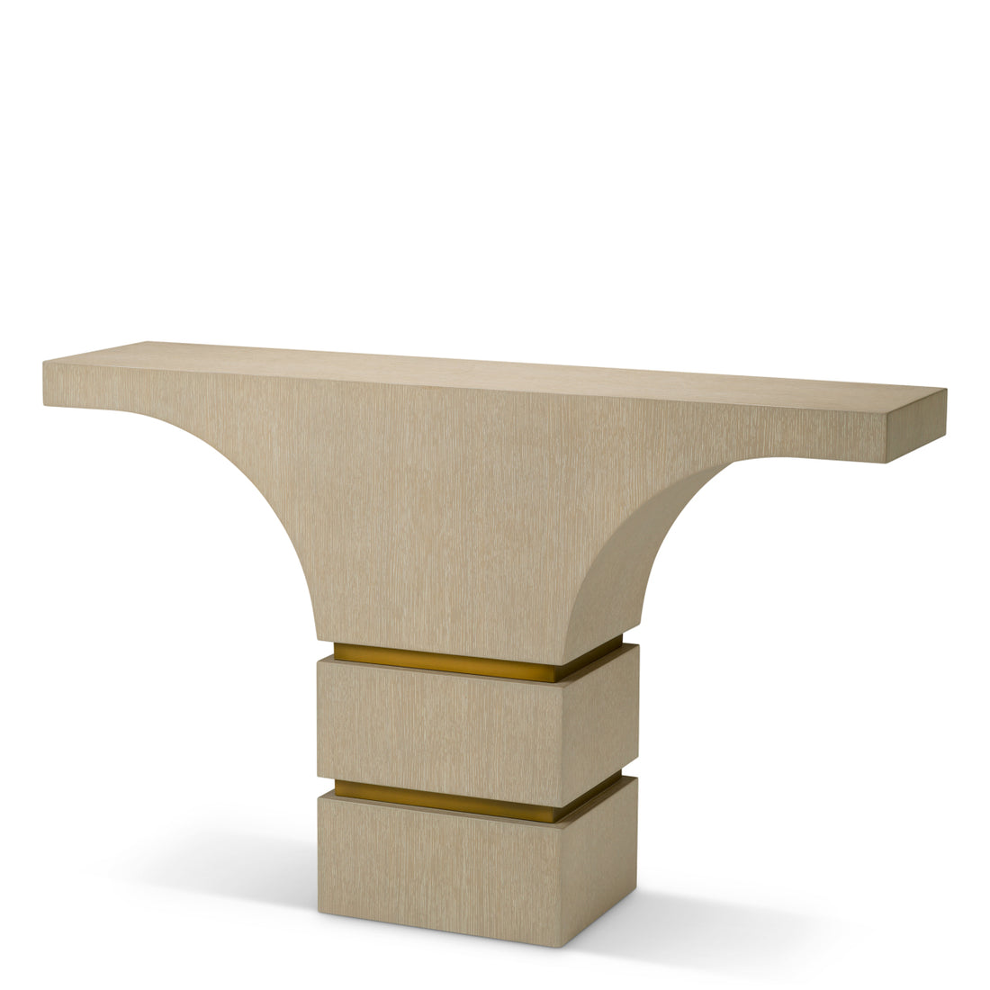 Console Table Thaddeus washed oak veneer brushed brass finish