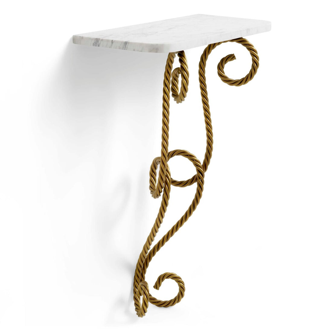 Wall Console Table Kingsley vintage brass finish marble top