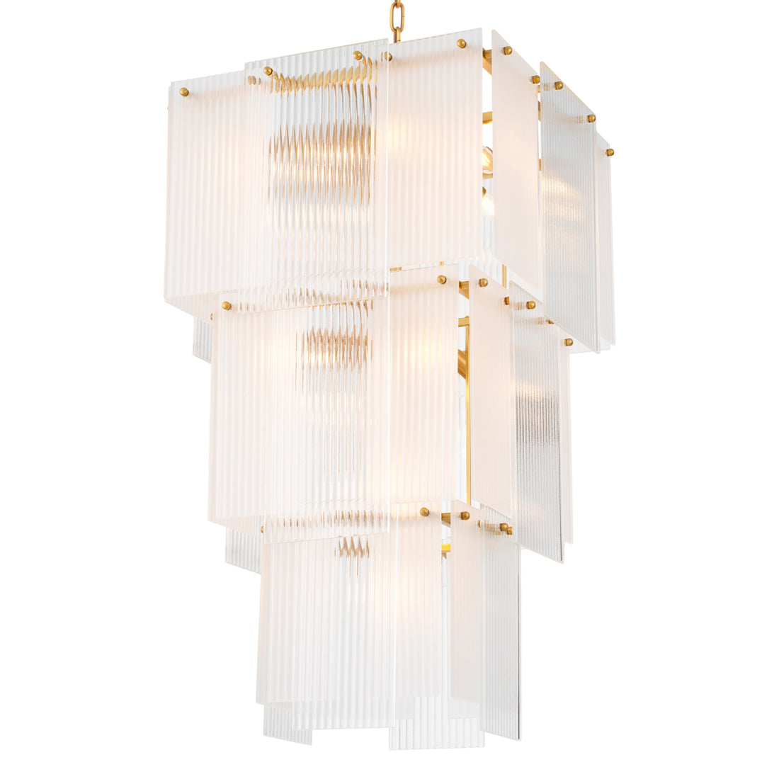 Chandelier Giardano clear and frosted glass antique brass finish