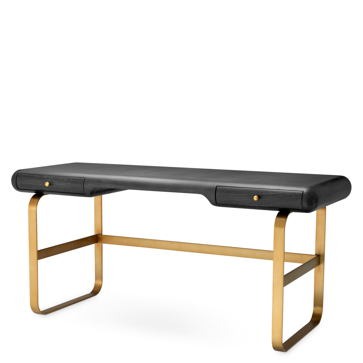 Desk Nathaniel charcoal grey oak veneer brushed brass finish