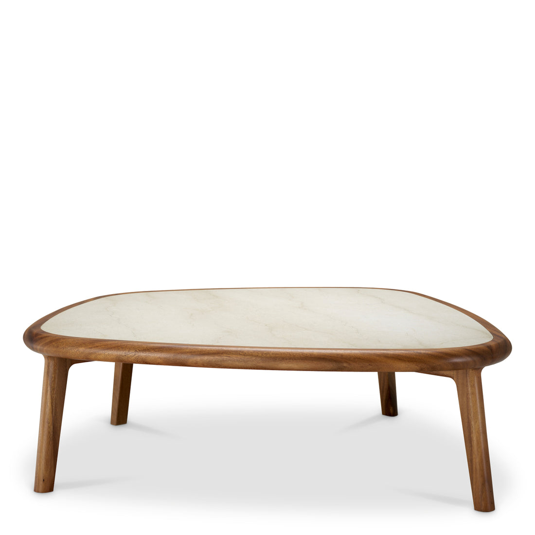 Coffee Table Wilma mahogany wood caramel finish beige marble