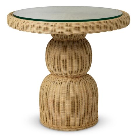 Dining Table Tiago round natural rattan incl glass top
