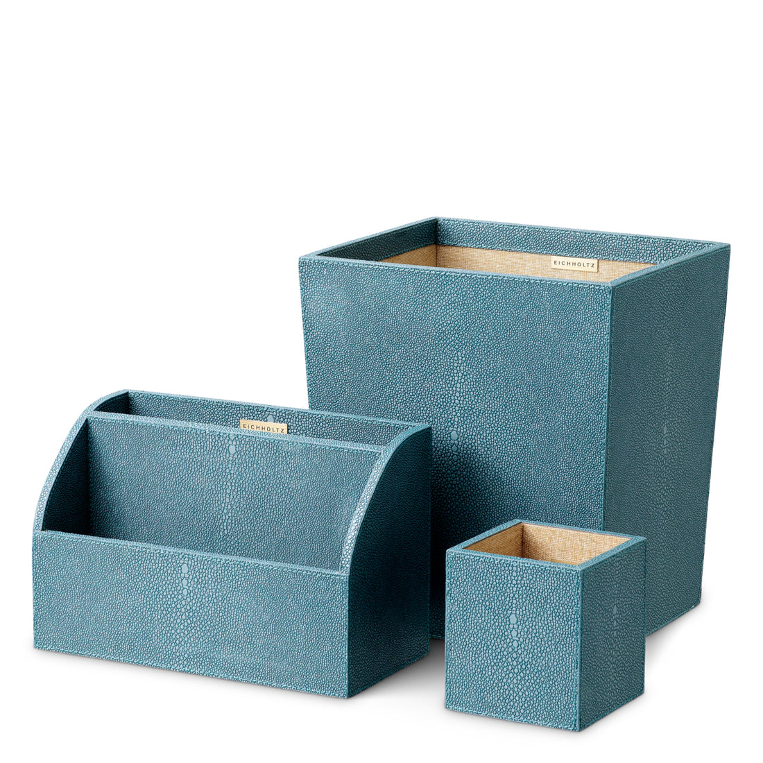 Desk Set Scaleo faux blue shagreen set of 3