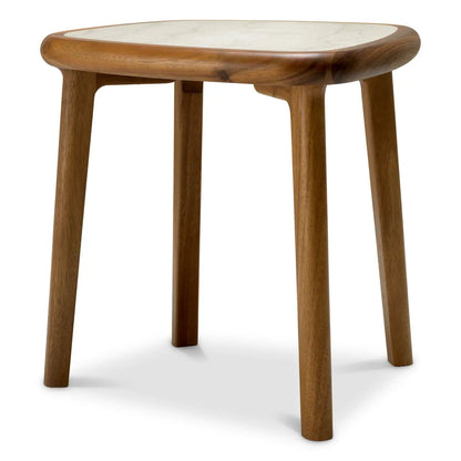 Side Table Wilma mahogany wood caramel finish beige marble