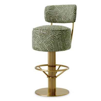 Bar Stool Carleton with back camari green brushed brass finish