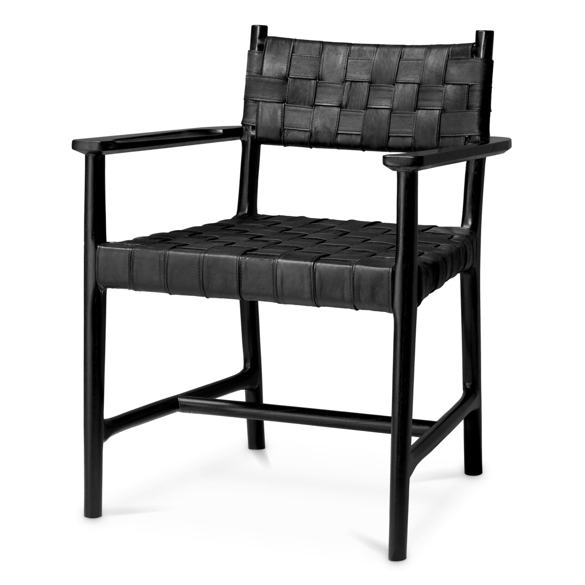 Dining Chair Tiberio with arm black leather classic black