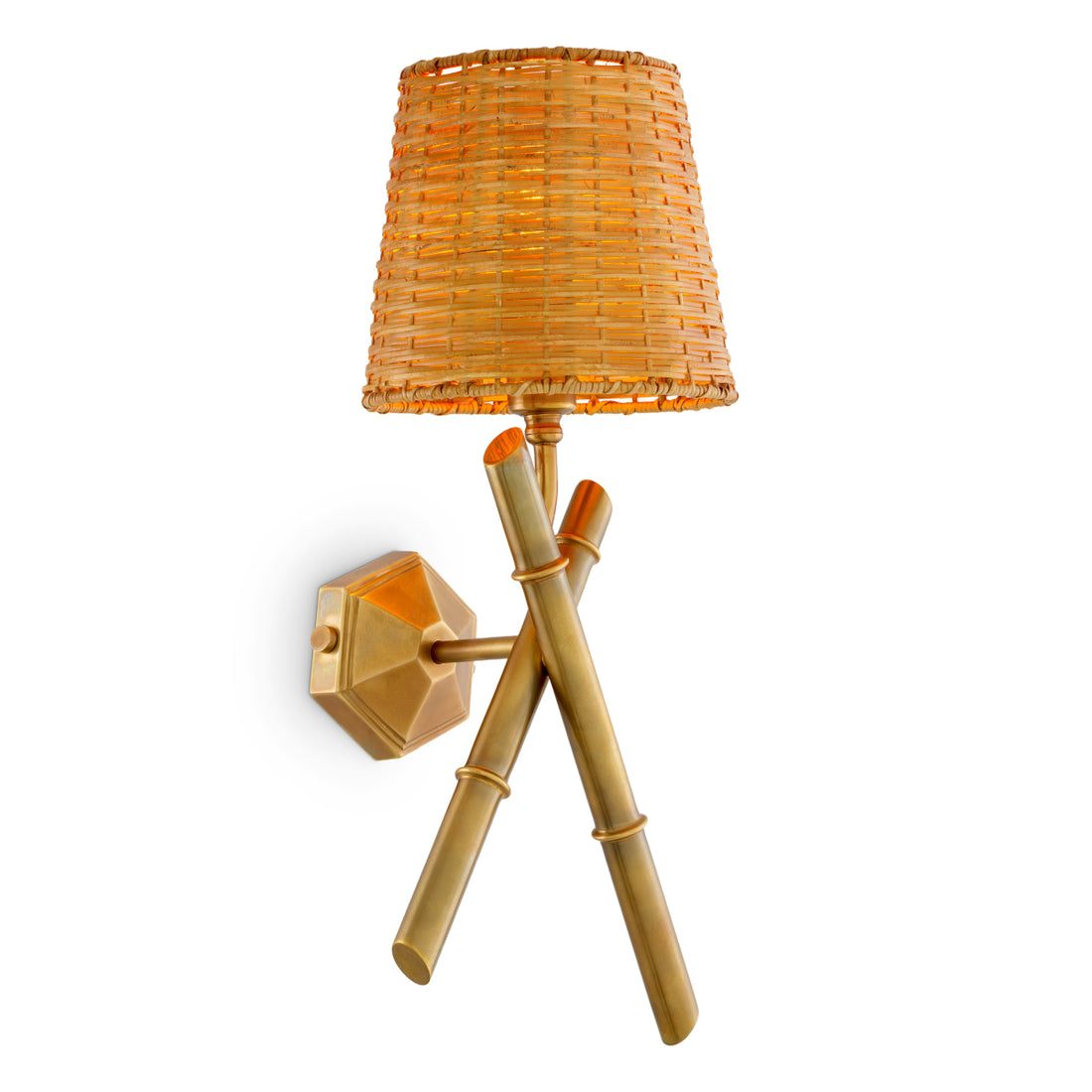 Wall Lamp Aveline vintage brass finish incl rattan shade