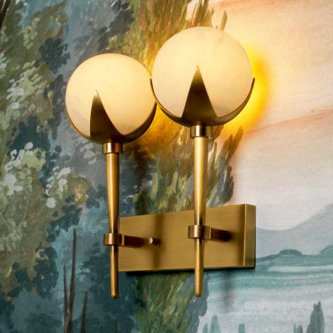 CDJ Wall Lamp Alesa Double antique brass finish alabaster