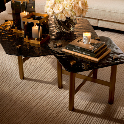 Side Table Cortes brushed brass finish casted smoke glass