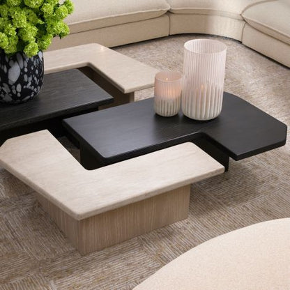 Coffee Table Yardham travertine charcoal grey oak veneer set of 2