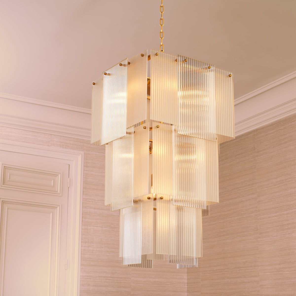 Chandelier Giardano clear and frosted glass antique brass finish