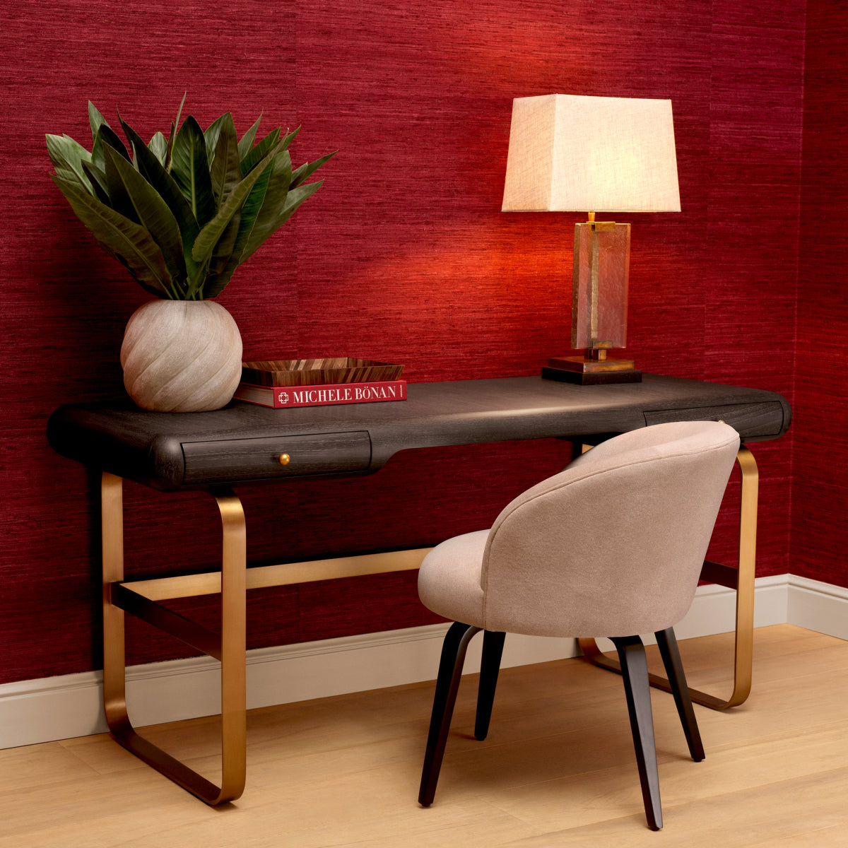 Desk Tray Harvard L straw marquetry brown