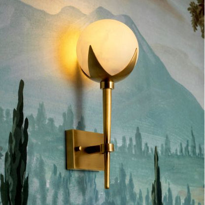 CDJ Wall Lamp Alesa Single antique brass finish alabaster