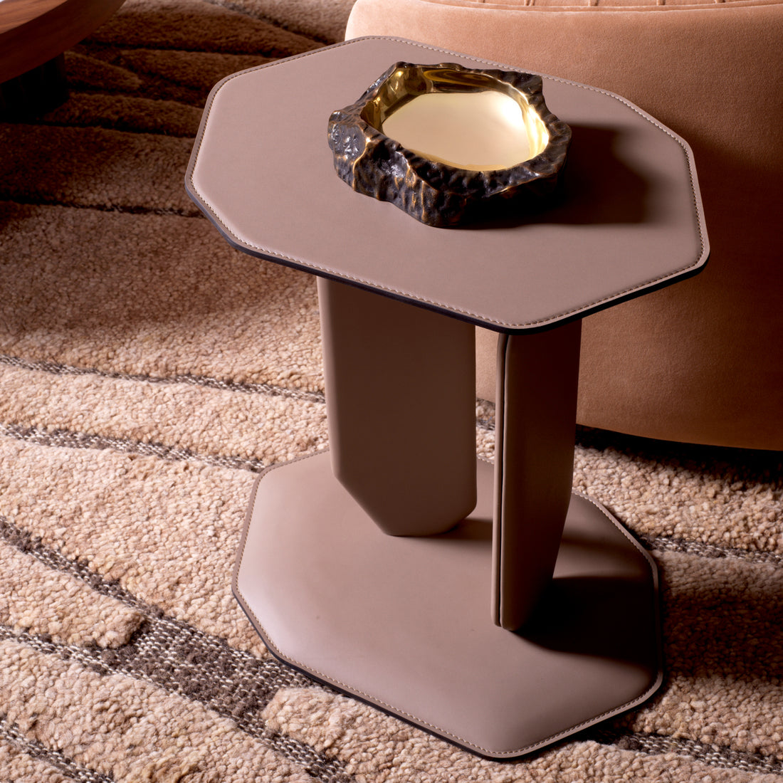 Side Table Maurizio faux leather brown