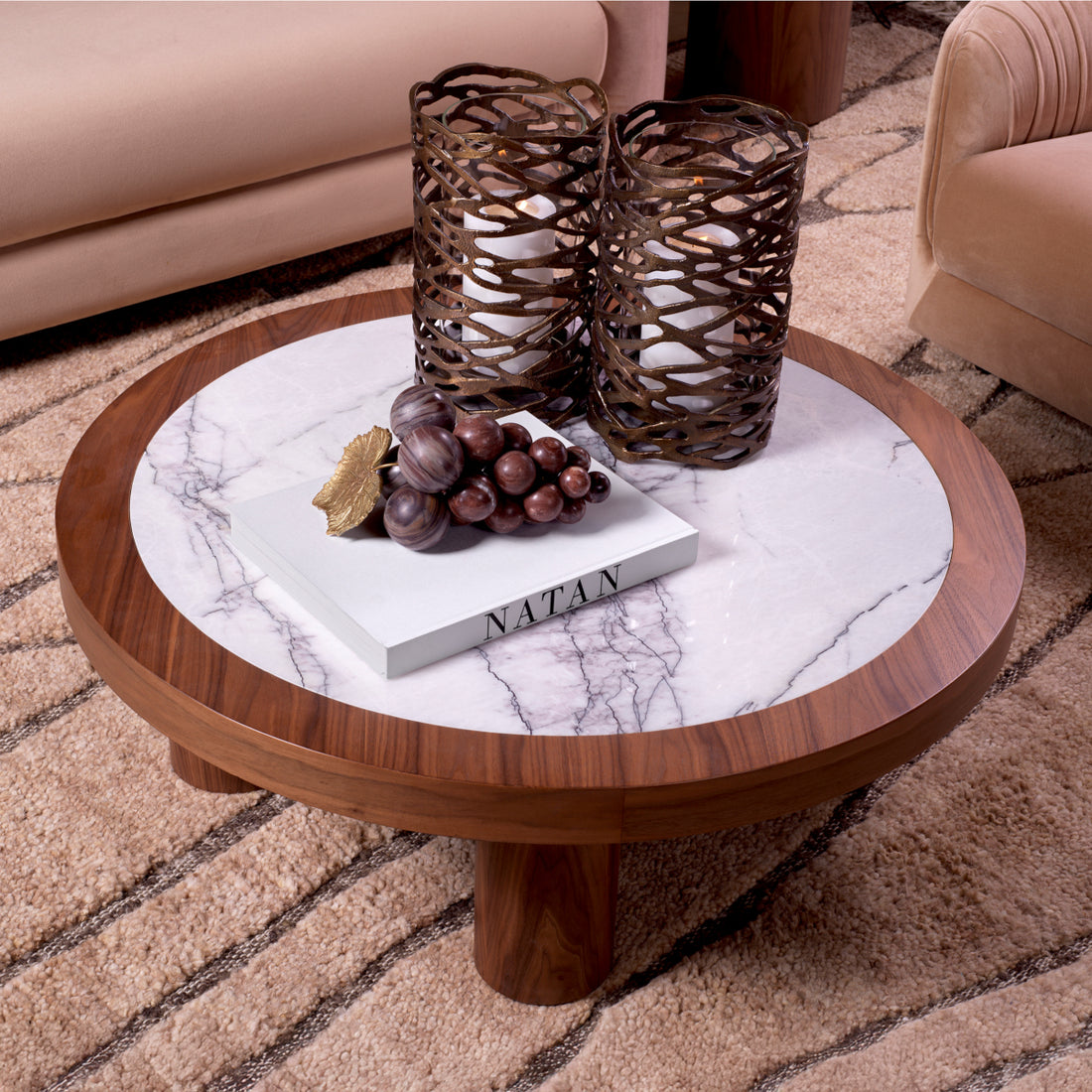 Coffee Table Presedio walnut veneer biano lilac marble