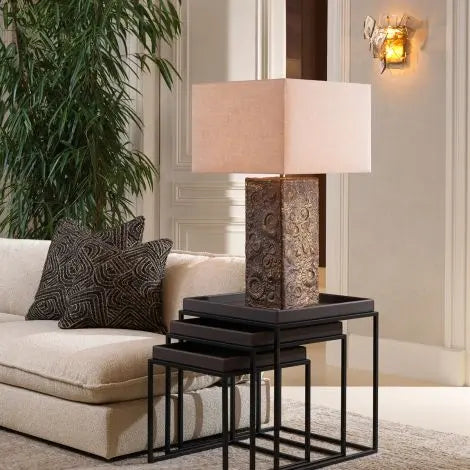 Side Table Léonard faux leather dark brown black finish set of 3