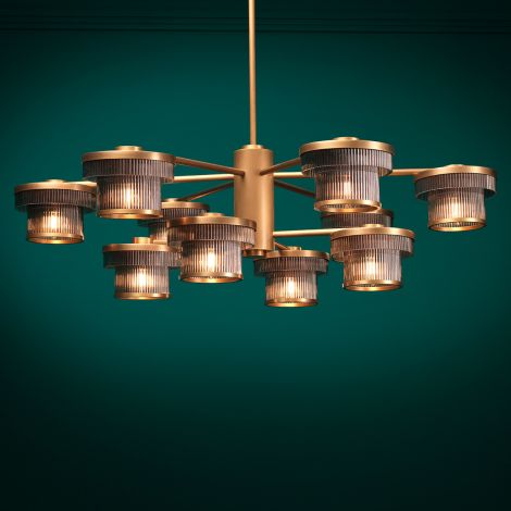 CDJ Chandelier Andromeda antique brass finish smoke glass