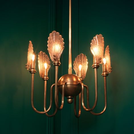 CDJ Chandelier Isabelle vintage brass finish handmade glass